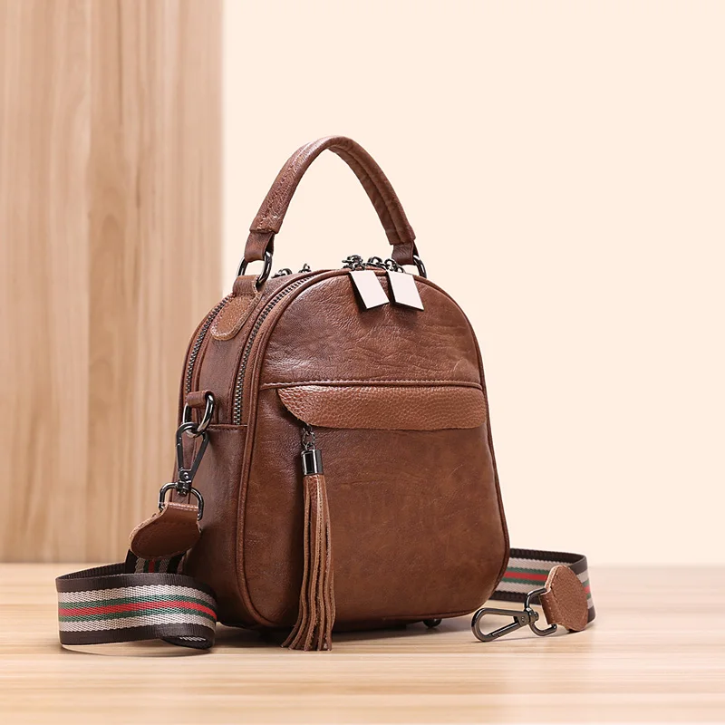 Women Genuine Cowhide Leather Tote Handbag Shoulder Crossbody Bags Soft 3 Carry Ways Tassles Small Bag Retro | Багаж и сумки