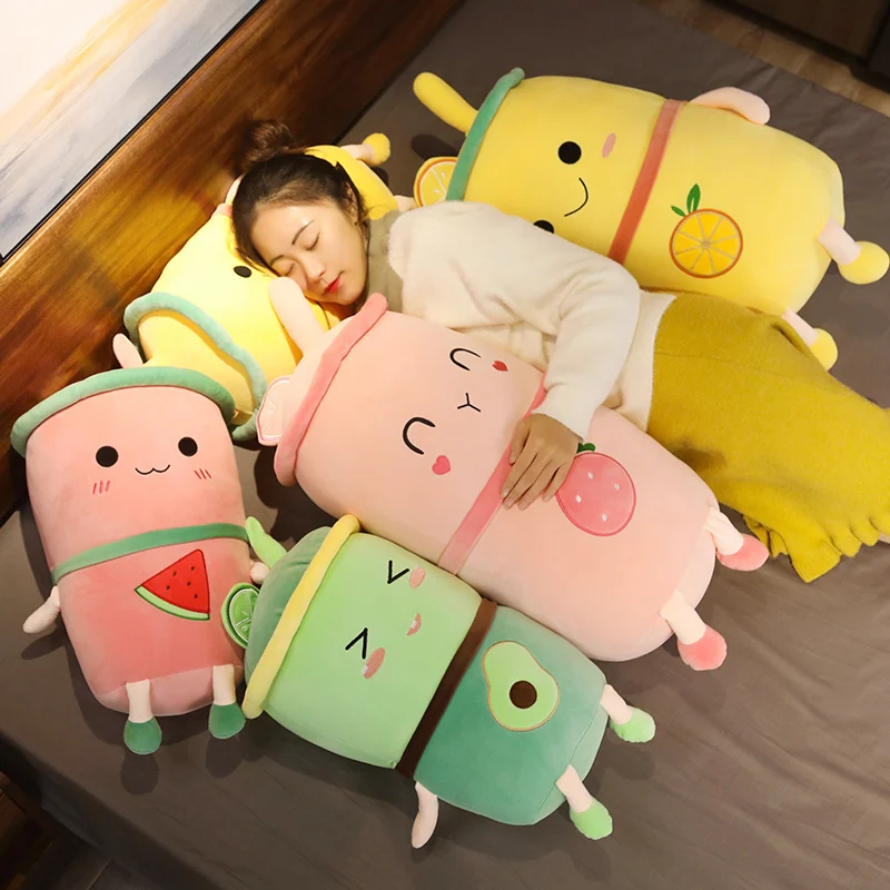 

50cm Cute Cartoon Fruit Bubble Tea Cup Shaped Pillow with Strawberry Orange Watermelon Stuffed Soft Back Cushion Kids Gifts