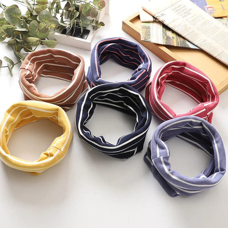 Зимний шарф-снуд для детей теплый хлопковый двухслойный шейный шарф в полоску