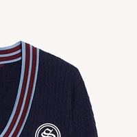 2020 autumn and winter college striped edge v neck logo wool sweater