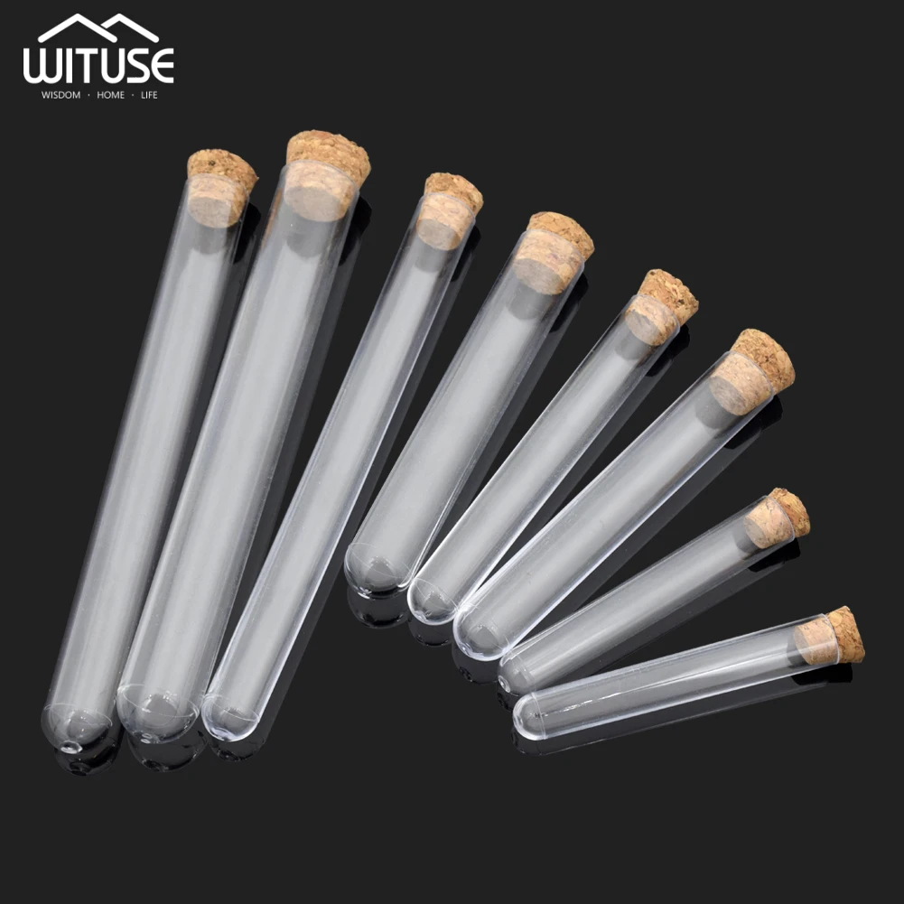 

10Pcs 12x100mm New Transparent Laboratory Clear Plastic Test Tubes With Corks Caps School Lab Supplies, Wedding Favor Gift Tube