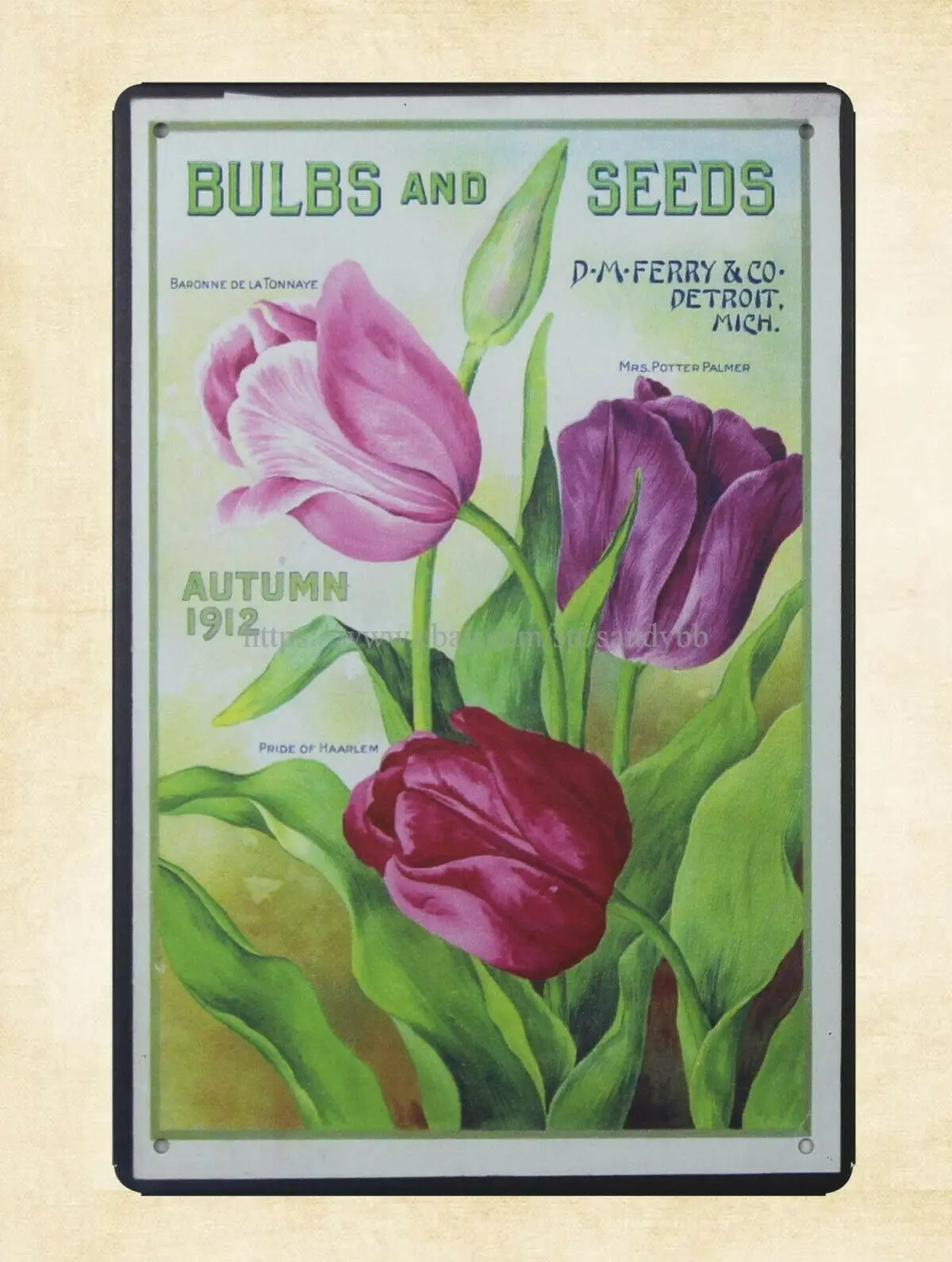 

metal wall decor bulbs seeds flower packet metal tin sign