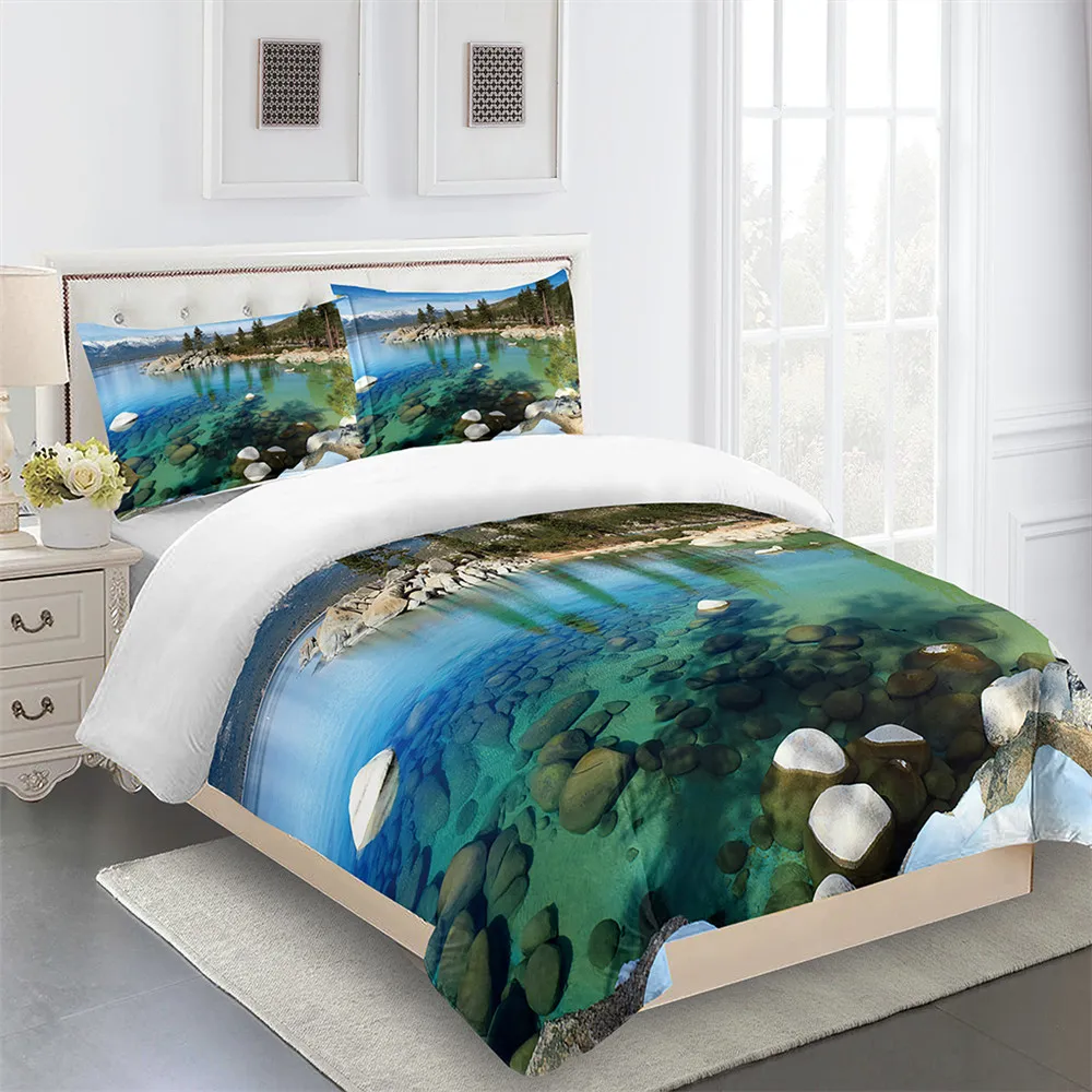

Natural Scenery Pattern Bed linens 3D Microfiber Landscape Forest Waterfall Print Queen King Full Single Bedding Duvet Cover Set