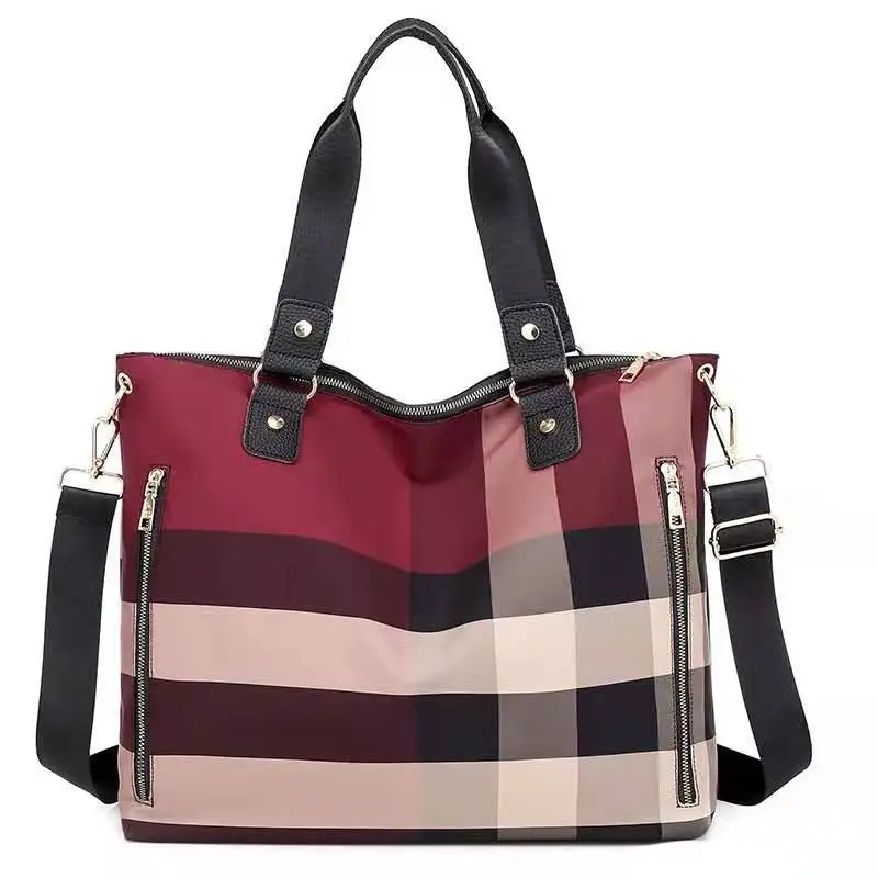 

2021 Europe and America retro casual women's Bag Canvas Plaid portable shoulder bag large capacity tote bag shopping bag