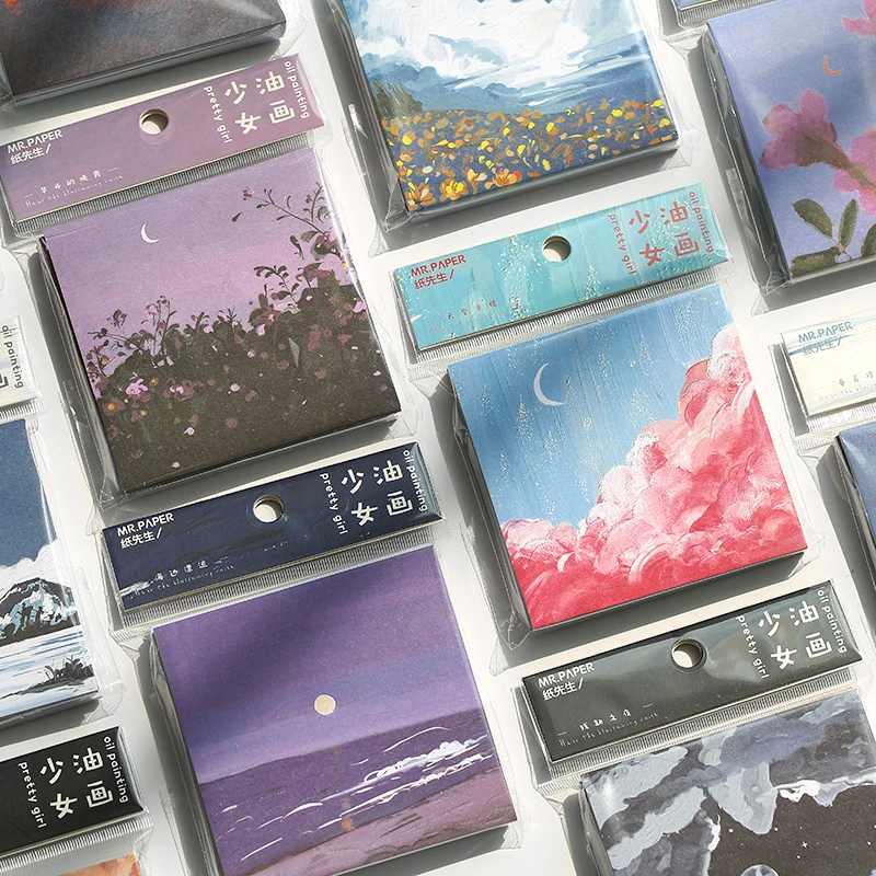 

Для девочек; Серия масляной живописи Блокнот сообщение бумаги для заметок на клейкой основе декоративный цветок блокнот для заметок Канцто...