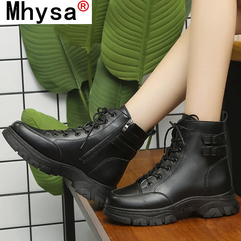 

Новинка Осень 2021, модные женские Ботинки Martin из искусственной кожи на платформе, женские повседневные ботинки на толстом каблуке с круглым ...