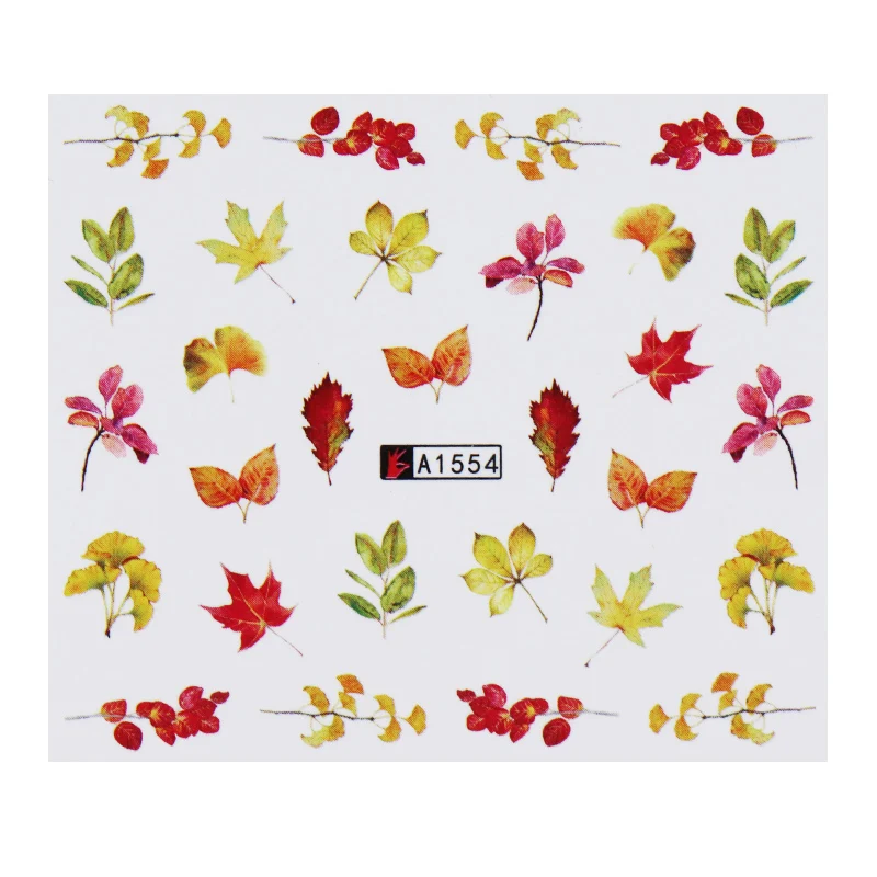 Monja 12Pcs/Set Nail Art Water Transfer Sticker Green Leaf Maple Pattern Watermark Tips Manicure Decors Accessories | Красота и