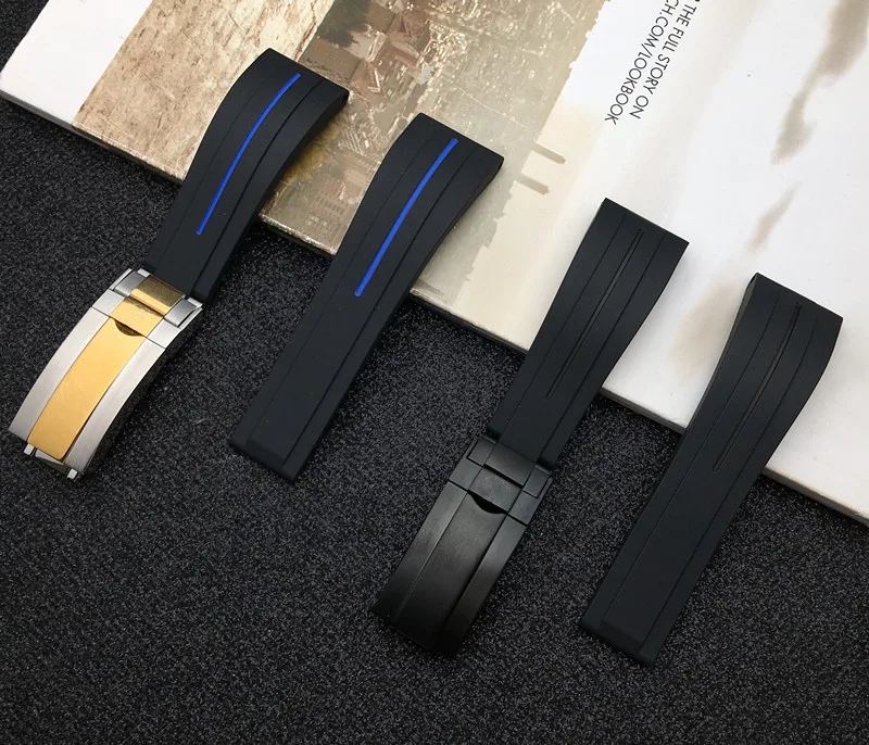 20 мм 21 черный натуральный силиконовый резиновый ремешок для часов Ремешок