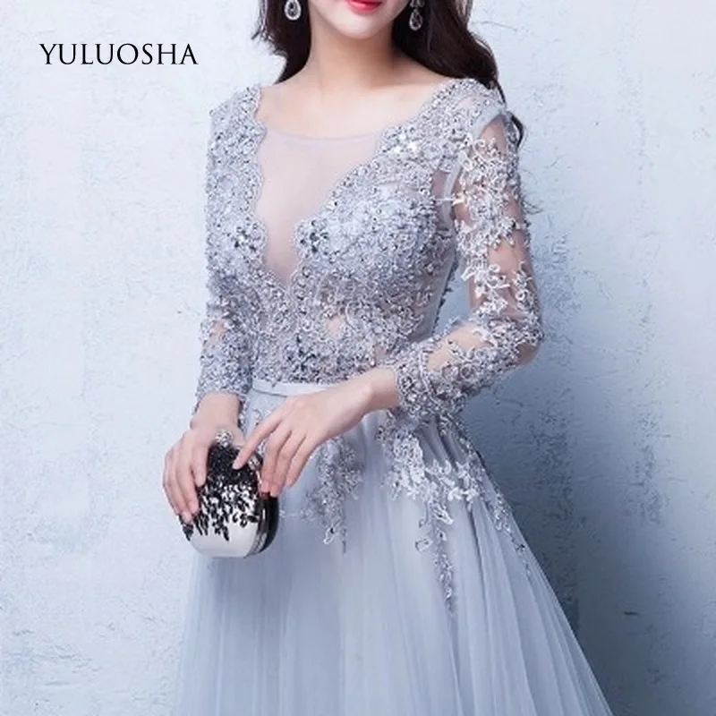 Сексуальные модные вечерние платья YULUOSHA длинное кружевное платье с круглым