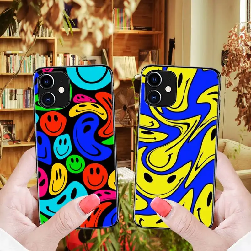 

Blue trippy smiley face Phone Cases for iPhone 12 8 7 6 6S Plus X 5S SE 2020 XR 11 12 Pro mini pro XS MAX cover