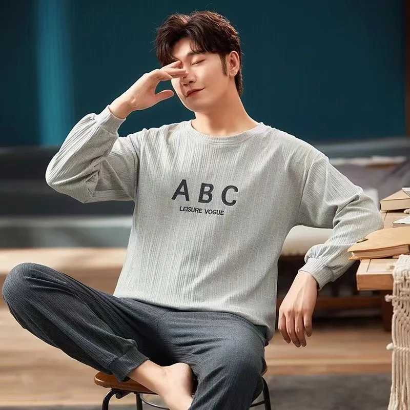 Cotton Pijama For Men Spring Autumn Sleepwear Pajamas Pyjamas Set Casual Loose Long Sleeve Homewear Home Clothes