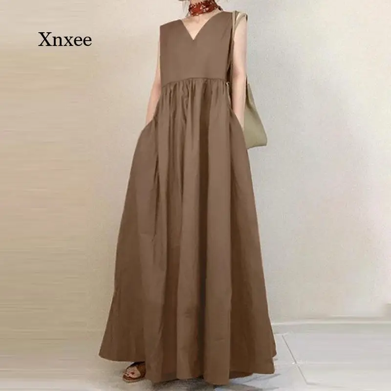 

Женский длинный сарафан с V-образным вырезом, без рукавов