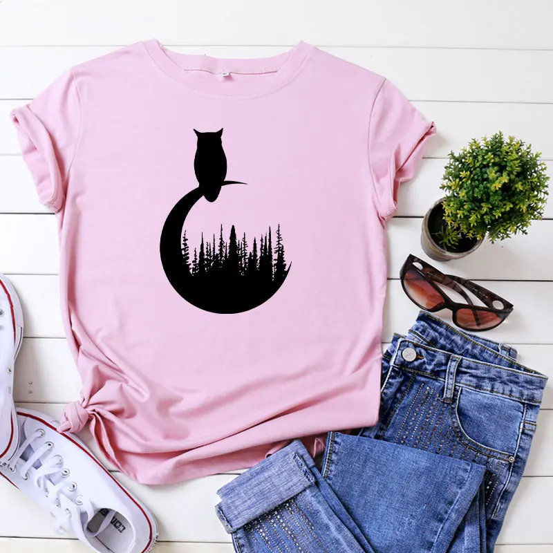 Женская футболка с принтом размера плюс 100% хлопок круглым вырезом и коротким