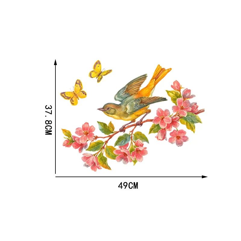 

YOJA 4937.8CM Classical Hand-Painted Art Flowers And Birds Bedroom Wall Stickers Home Decoration 8WS0337