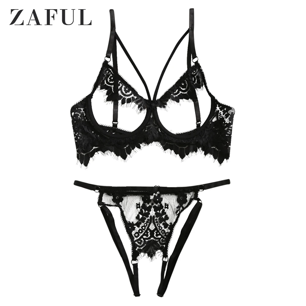 ZAFUL ультра-тонкий сексуальный кружевной комплект нижнего белья на косточках с открытой промежностью, женское нижнее белье с регулируемыми лямками на спине, комплект нижнего белья