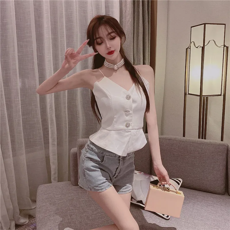 Сексуальный женский топ с баской симметричный сексуальный на бретелях оборками