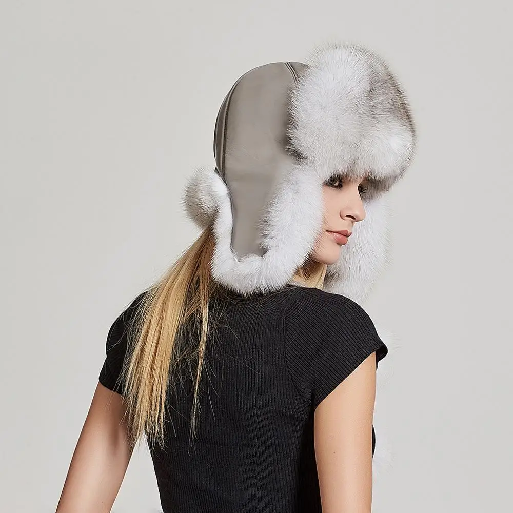 Мех история зима Для женщин лиса шляпа Шапки ушанки для Кепки tapper снег Защитные