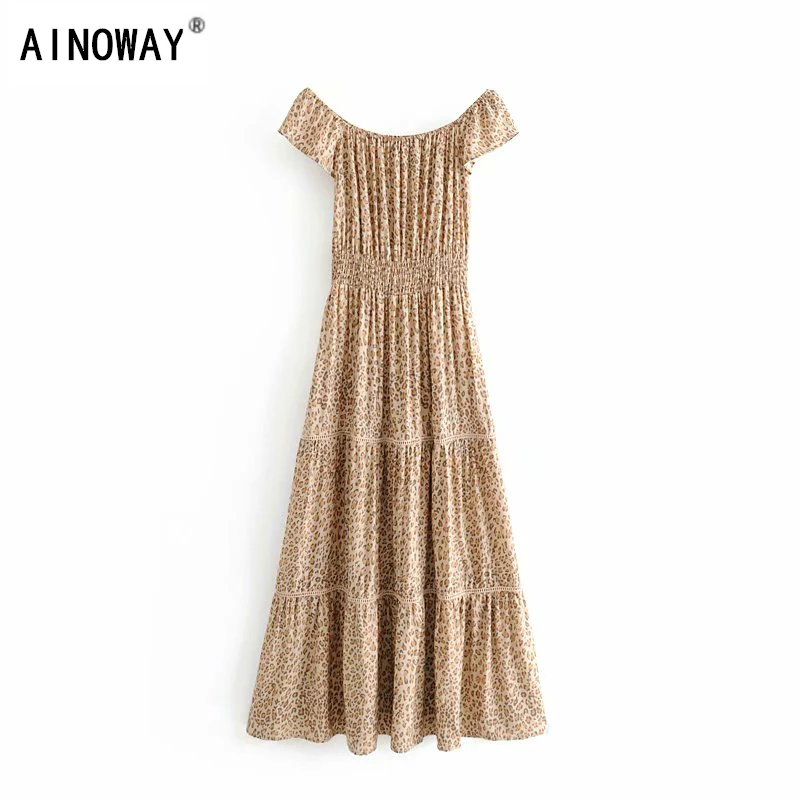 Винтажное шикарное женское платье с леопардовым принтом коротким рукавом