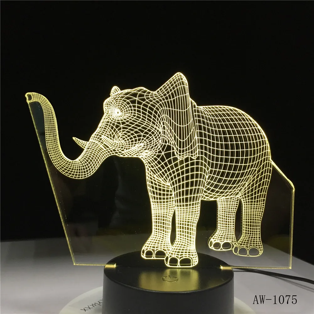 3D светодиодные ночники в виде слона с длинным носом светодиодсветодиодный лампа