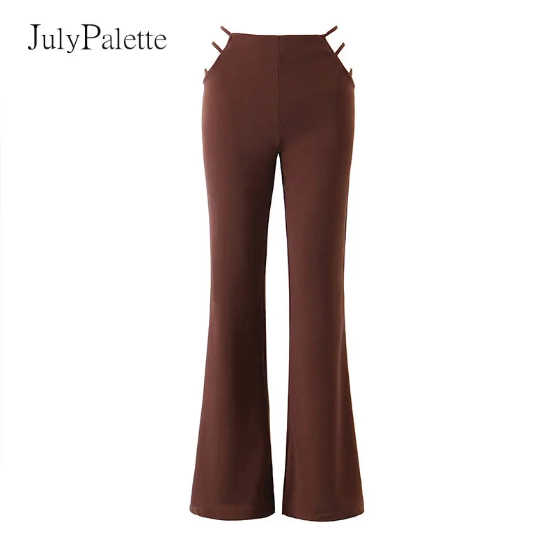 

Женские модные повседневные брюки Julypalette 2021 с высокой талией, винтажные расклешенные брюки с эластичным поясом, женские облегающие брюки с ...
