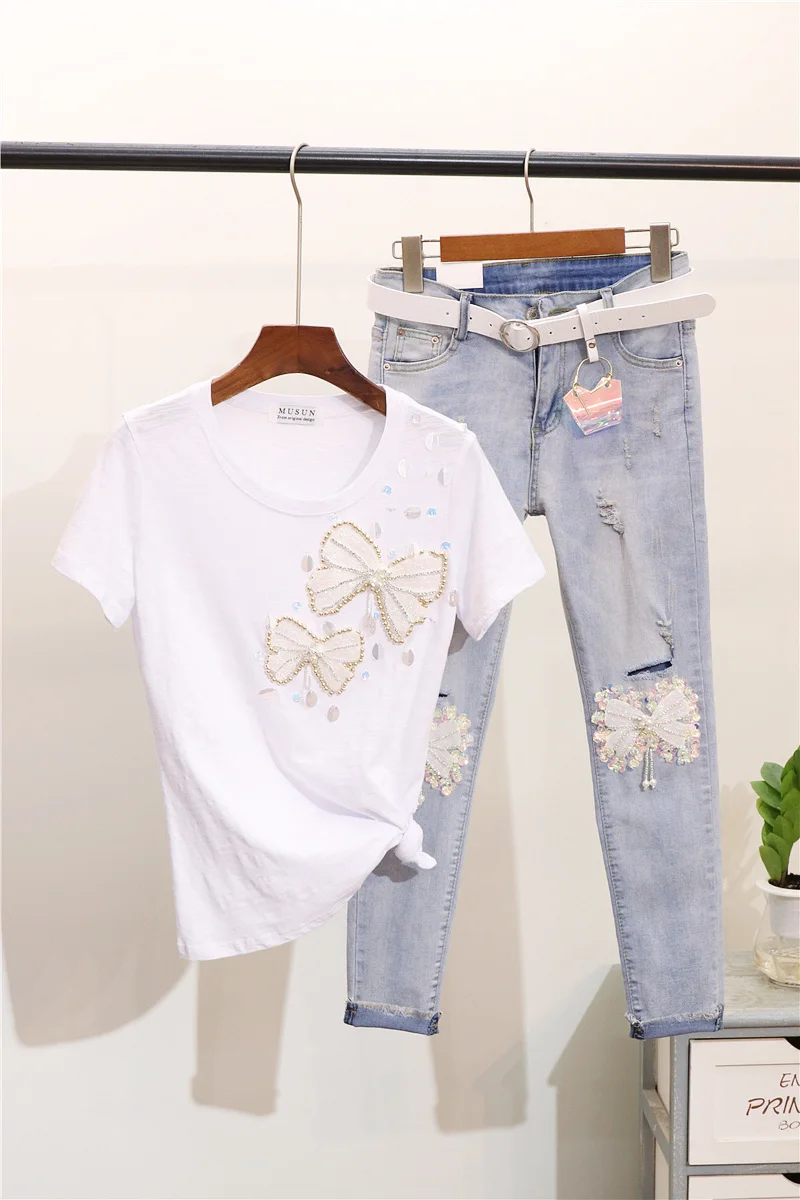 Женский комплект из двух предметов хлопковая футболка с коротким