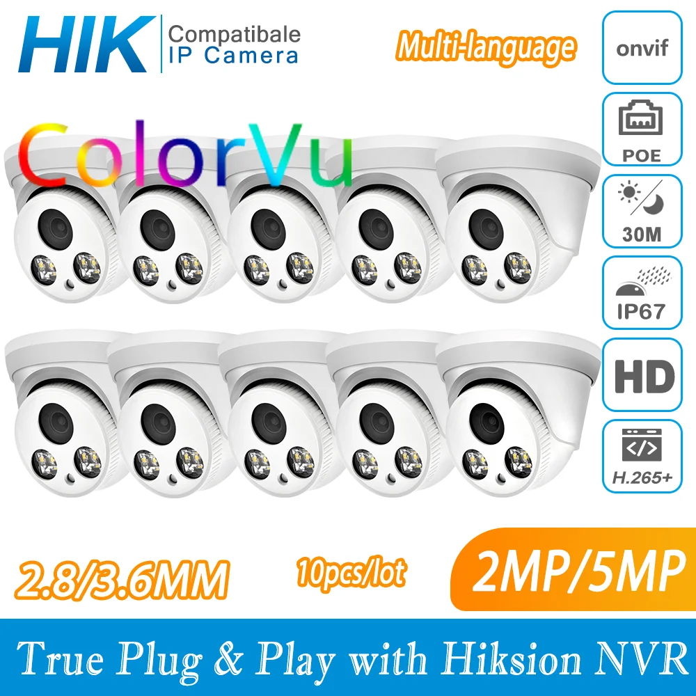 Купольная IP камера видеонаблюдения Hikvision совместимая с ColorVu 5 Мп POE 8 1080P 30 м H.265 P2P Plug & play IPC|Камеры