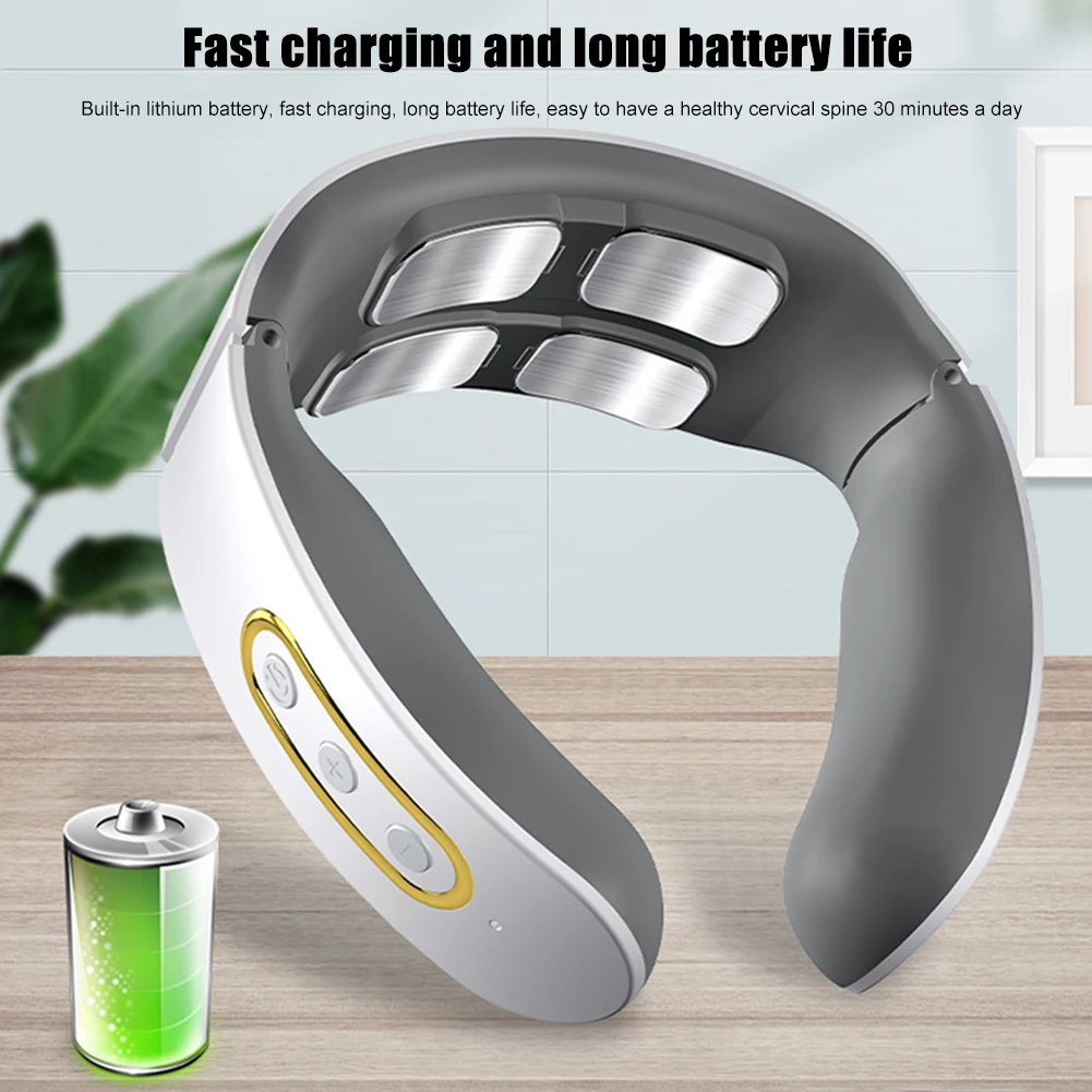 

Four Head Electric Neck Massager Physiotherapy Heated Pulse Relaxation Machine Magnetic Therapy Pain Relief Tool