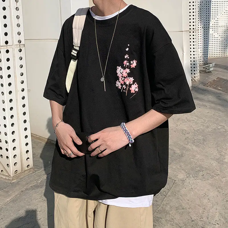 Футболка мужская с цветочным принтом забавная уличная одежда в стиле Харадзюку