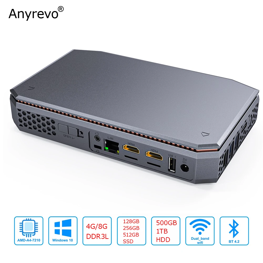 Четырехъядерный Мини ПК AMD A4 7210 Windows 10 2K HTPC 8 Гб DDR3L с 2 HD MI двухдиапазонным 5G Wi Fi Bluetooth