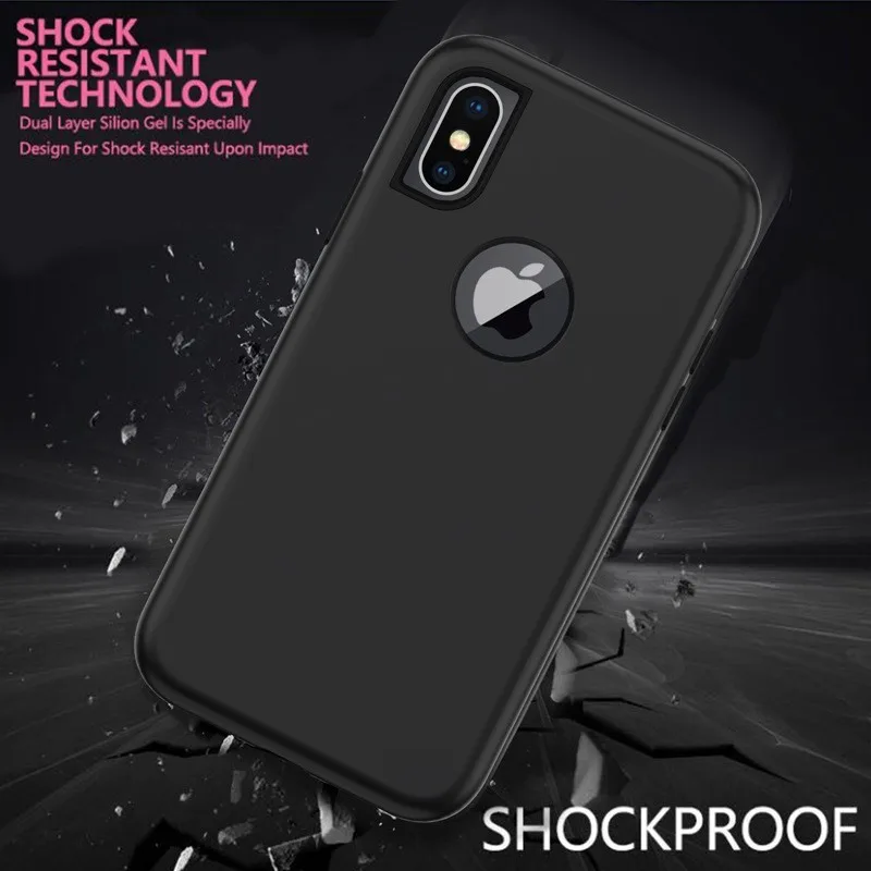 3 in 1 Heavy Duty Armor Shockproof 360 full Protect Case For iPhone X XS MAX XR 8 7 6 6S Plus Hybrid TPU Silicone+ Rubber Case
