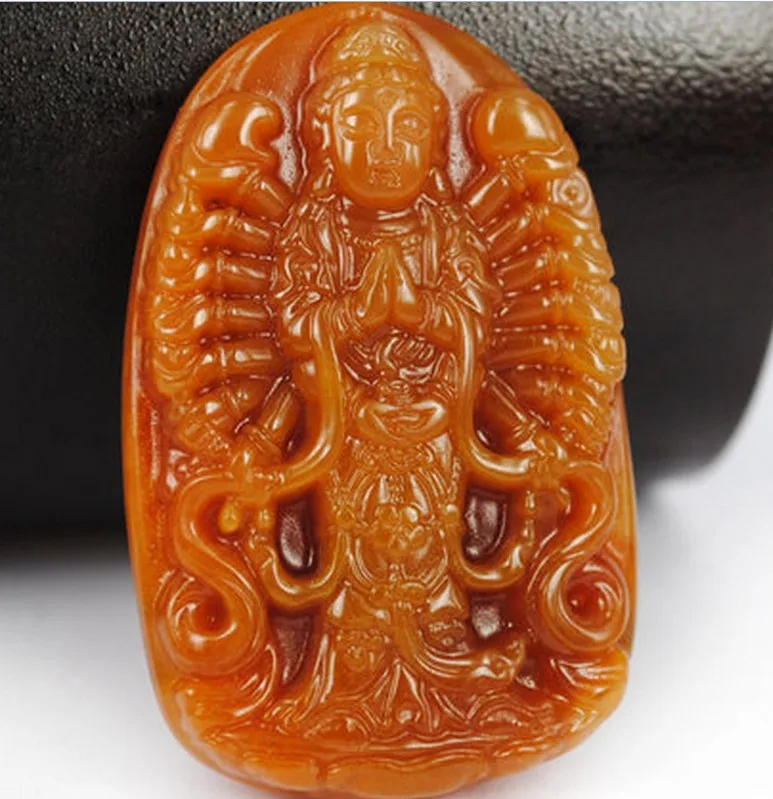 100% настоящий желтый кулон из гуаньинского нефрита Молитвенное ожерелье