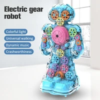 luminous mechanical toy led robot toy with gear transmission omni directional wheel anti crash children electronic gift