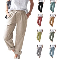 2022 latest women cotton linen pants long series casual comfortable loose elastic waist fashion lady trousers solid color plus s