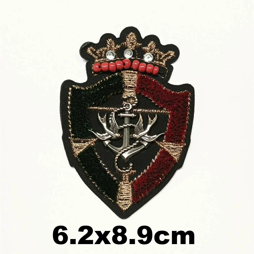 

Garment accessory embroidery metal crown anchor shield embroideried patches for clothing PA-3347