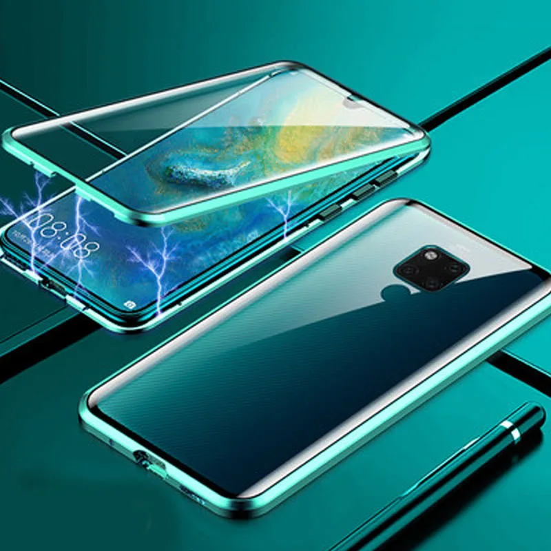 Магнитный адсорбционный чехол для huawei mate 20X5G металлическая рамка Прозрачный Закаленное стекло матовый чехол 20X5G Магнитные Флип-Чехлы mate 20X
