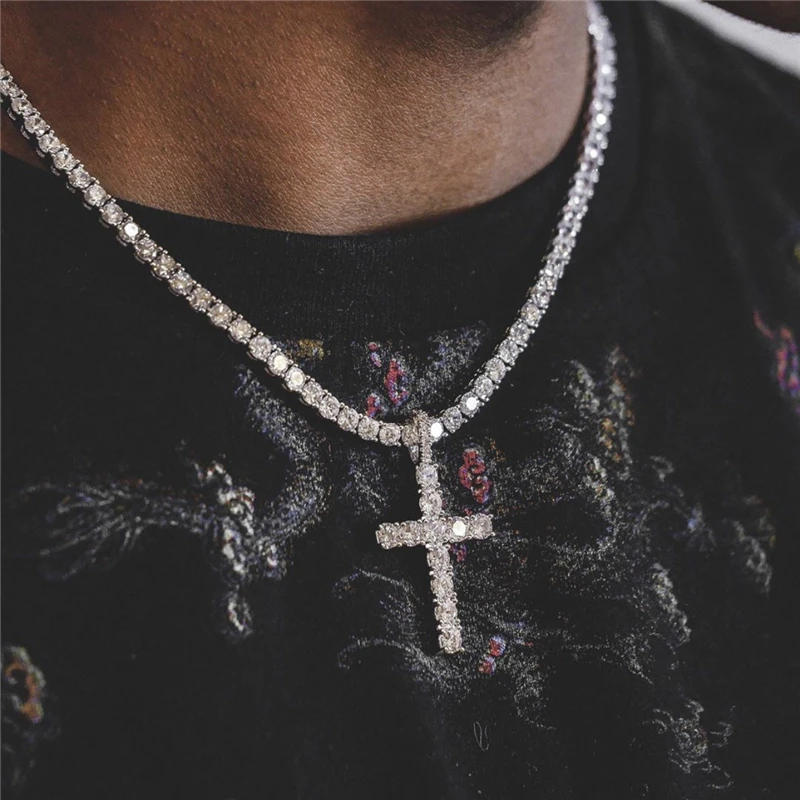 Фото Ожерелье-чокер унисекс с хрустальным крестом серебряного цвета Панк | Украшения