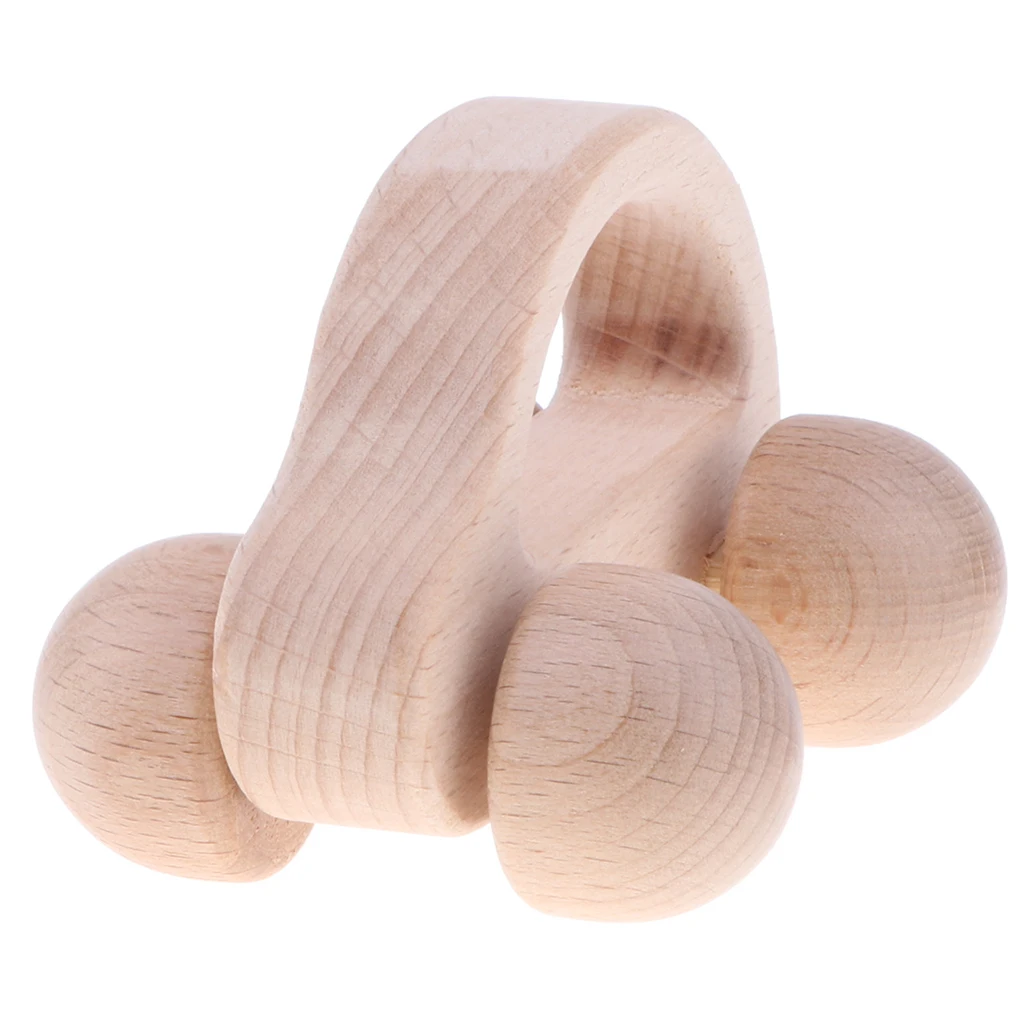 

Montessori Natural Wooden Rattle Teether Baby Teething Development Toy - Car