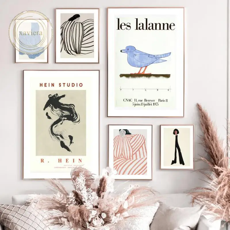 

Nordic Abstract Figure Line Canvas Painting Minimalist Woman Bird Wall Art Posters and Prints Modern Pictures Living Room Decor