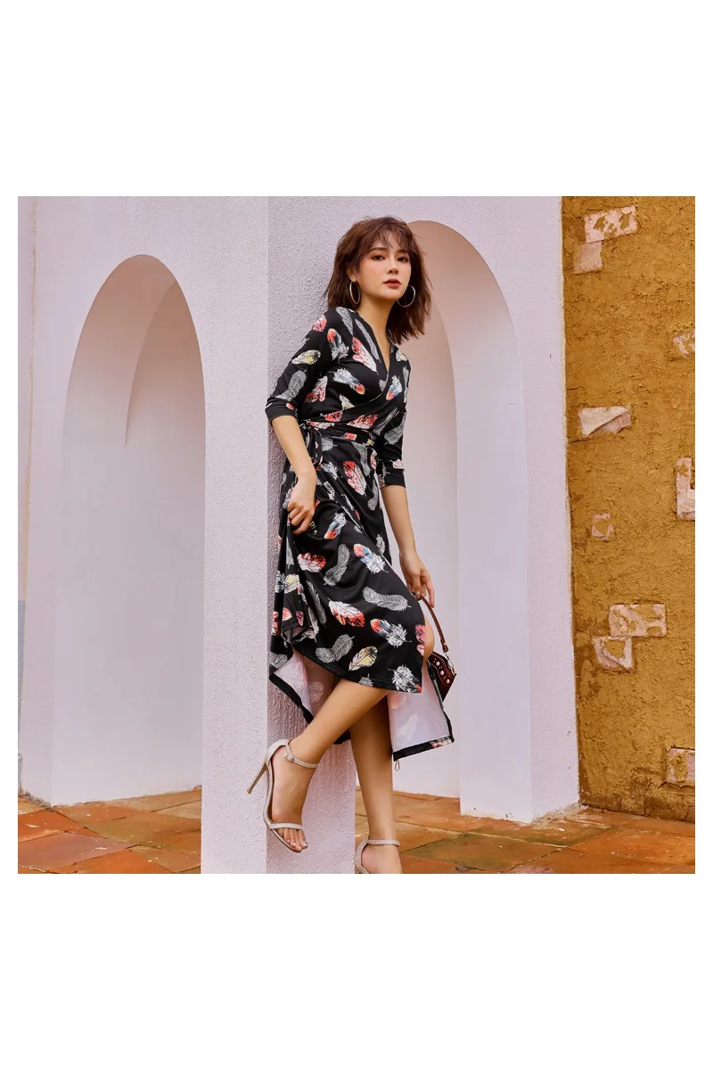

NIJIUDING 2020 Summer New Thin Black Dress Waist Cover Belly Dress V-neck Wrap Skirt Female Party Party Dress Temperament Dress