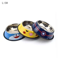 new pet tableware stainless steel dog basin cartoon dog bowl puppy food container cat feeder dish for dogs cats food dish 3 size