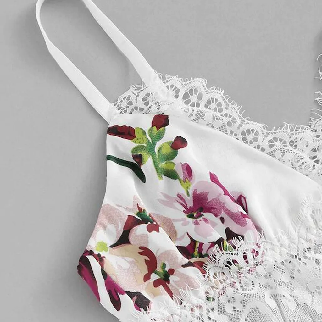 

Women's Floral Lace Pajamas Set Sexy Plus Size Sleepwear V-neck Sling Fashion Babydoll Lingerie Ladies Summer Bow Underwear