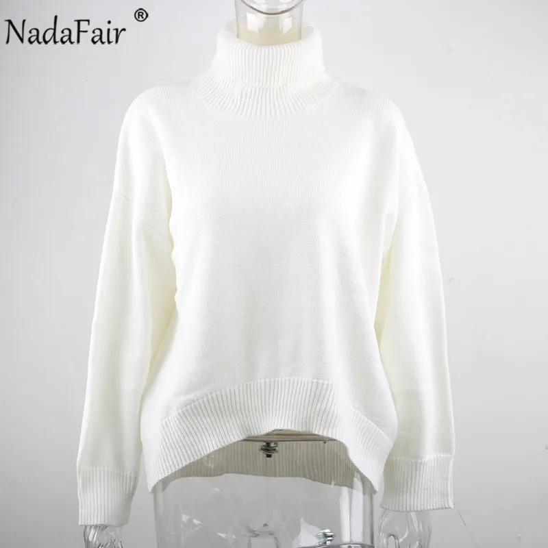 Nadafair Turtleneck Sweater 2020 Autumn Loose Casual Long Sleeve White Winter Oversized Knitted Pullover Jumper Women Sweaters | Женская