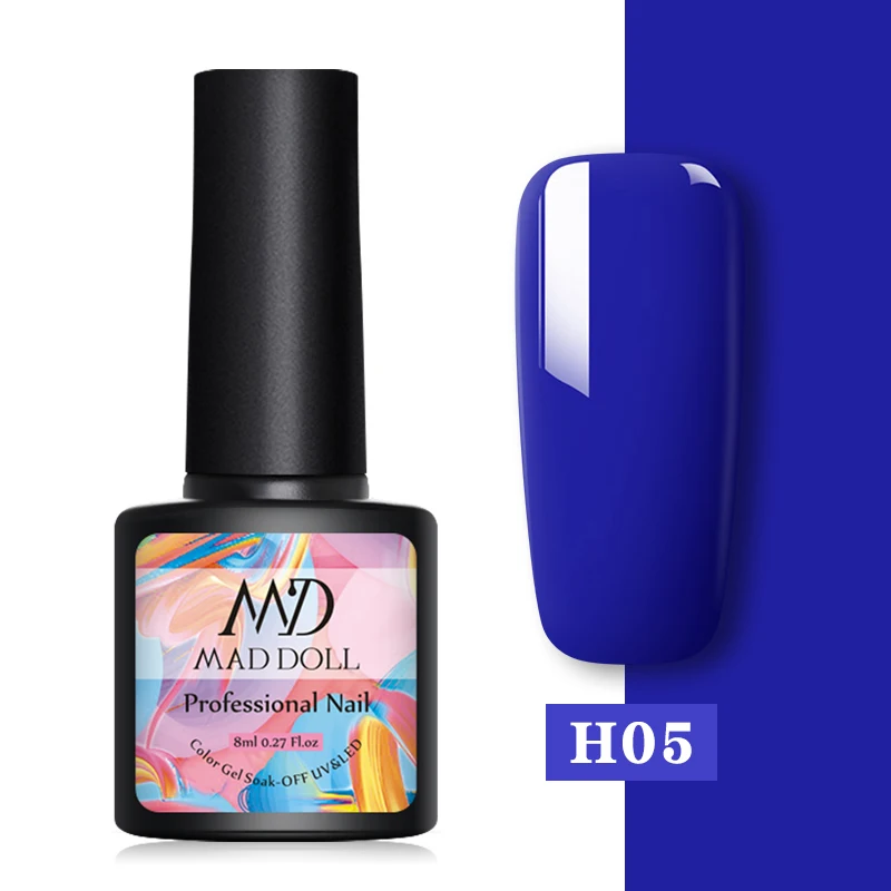 H05 MD MAD DOLL, 8 мл, УФ-гель для ногтей, серый, черный, чистый цвет для ногтей, отмачиваемый Гель-лак, однократный полуперманентный гель для ногтей - Цвет: H05