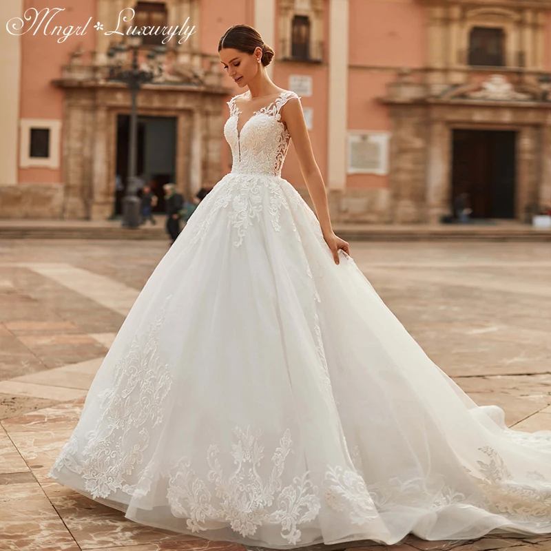 

Luxury Wedding Dresses Sleeveless O Neck Lace Applique Sweetheart Gowns Sexy Backless vestidos de novia Tailor-Made