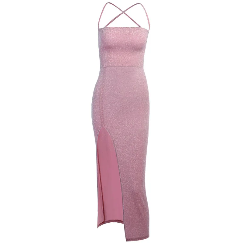 

ZITY Sling Gold Flash Split Bag Skirt New Sexy Waist Tight-Fitting Bag Hip Dress Pink Party Dinner Dress Ladies Women