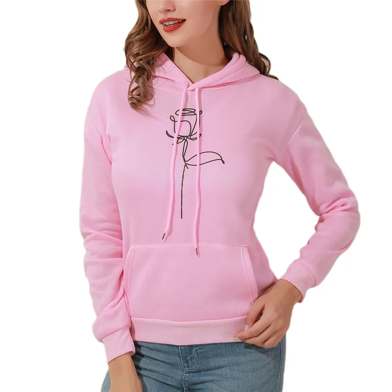 

2020 Fashion Harajuku Sweatshirt Autumn Winter Women Loose Rose Simple Print Sweatshirt Streetwear Hoodies Pullovers