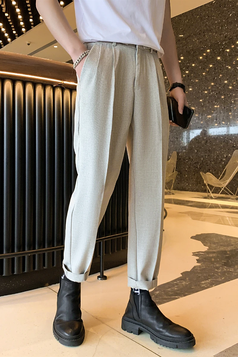 

Loose Trousers Korean for Men Office Business Dress Pants 2021 Spring Solid Color Casual Suits Pants Streetwear Costume Homme