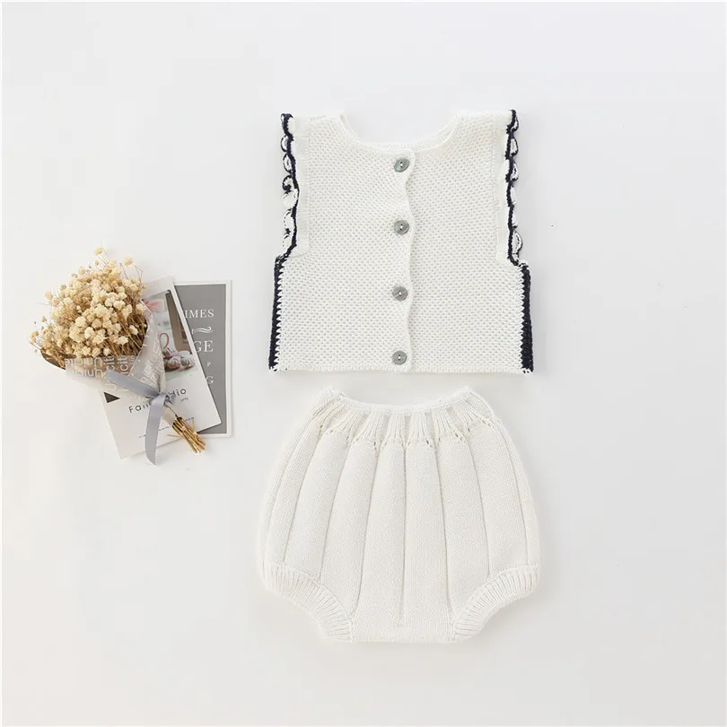 Одежда для маленьких девочек Весенняя вязаная одежда малышей комплект одежды