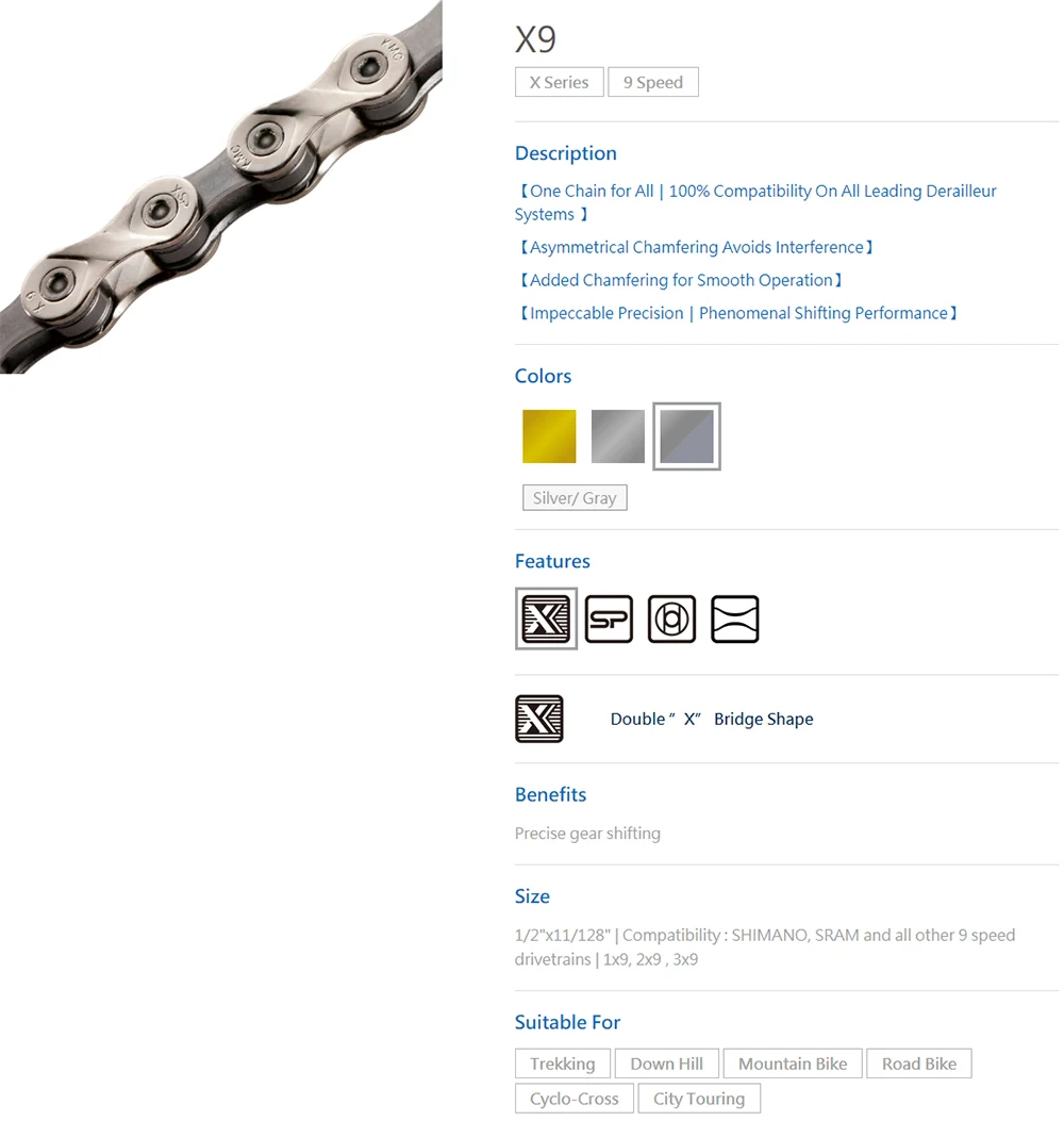 X8 X9 X11 X12 Mountain Road Bicycle Chains 8 9 10 11 12 Speed MTB Bike Chain 116 118 126L KMC Chains