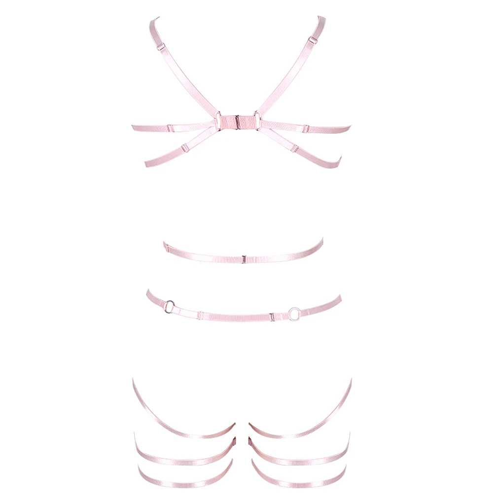 

Pink Pentagram Fashion Sexy Full Body Harness Bondage Lingerie Women Punk Harness Bra Goth Chest Straps Suspenders Belt
